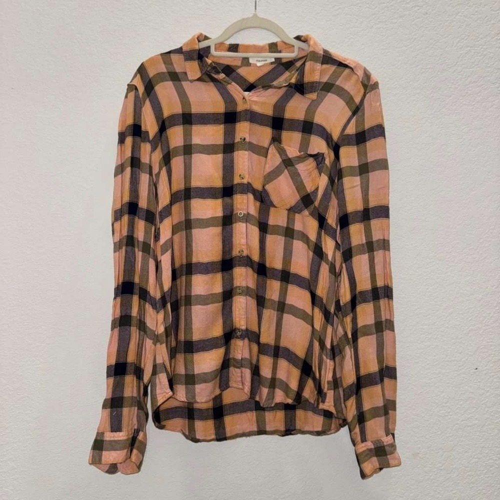 Maurices Women's Size XL Button Down Shirt Long Sleeve Plaid 100% Rayon Classic